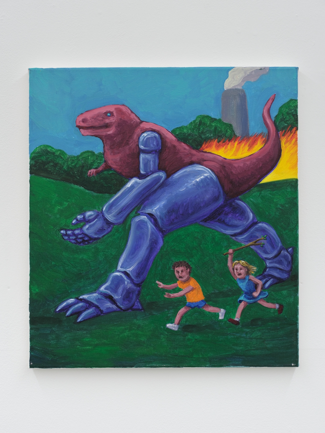 Dinosaur running with children